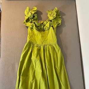 Free People Ruffle It Up Midi Cotton Summer Dress in Mojito Lime Green XS
